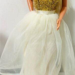 1972 Mattel Walk Lively Miss America Barbie iconic gold and white pageant gown